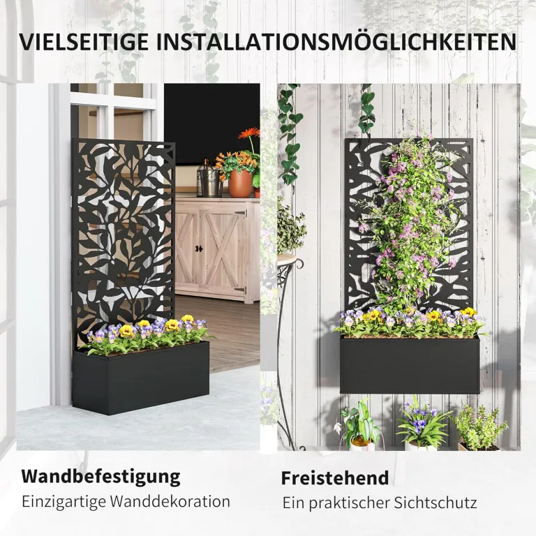 Outsunny Hochbeet Pflanzkasten mit Sichtschutz Pflanzkübel Blumenkasten Metall, Gartenspalier 61 x 23 x 113cm für Garten Balkon Terrasse, Blumenkübel für Kletterpflanzen Korbpflanzen, Blumen – Bild 4