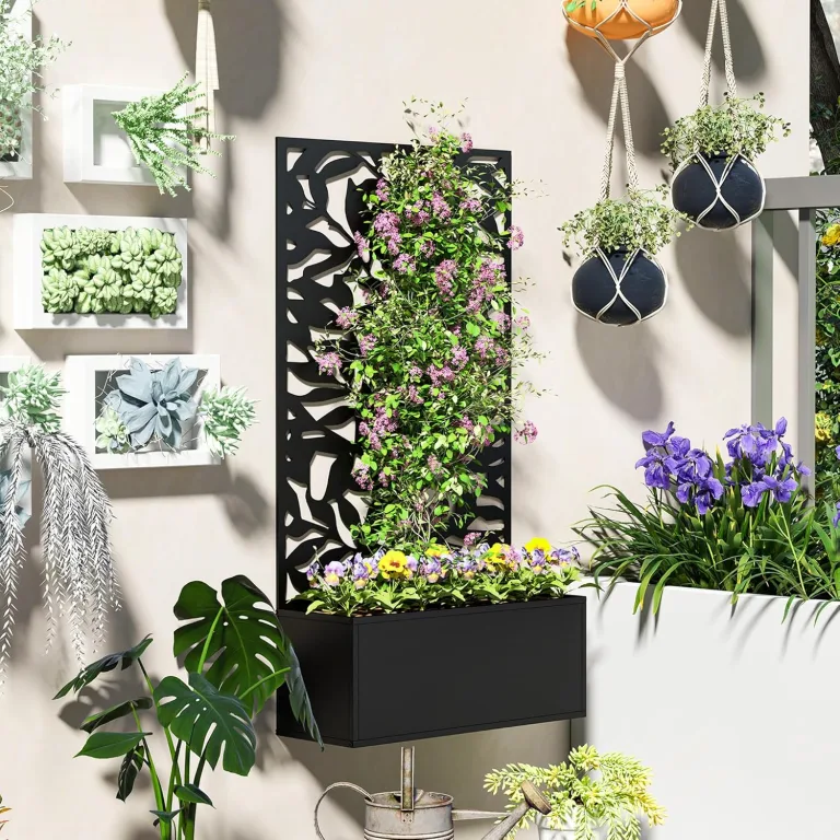 Outsunny Hochbeet Pflanzkasten mit Sichtschutz Pflanzkübel Blumenkasten Metall, Gartenspalier 61 x 23 x 113cm für Garten Balkon Terrasse, Blumenkübel für Kletterpflanzen Korbpflanzen, Blumen – Bild 6