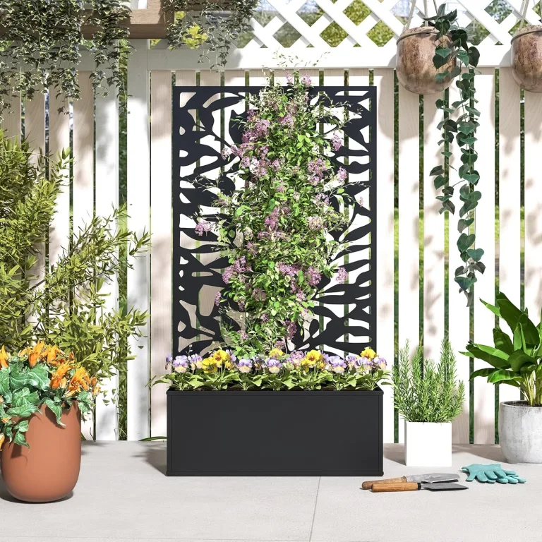 Outsunny Hochbeet Pflanzkasten mit Sichtschutz Pflanzkübel Blumenkasten Metall, Gartenspalier 61 x 23 x 113cm für Garten Balkon Terrasse, Blumenkübel für Kletterpflanzen Korbpflanzen, Blumen – Bild 8