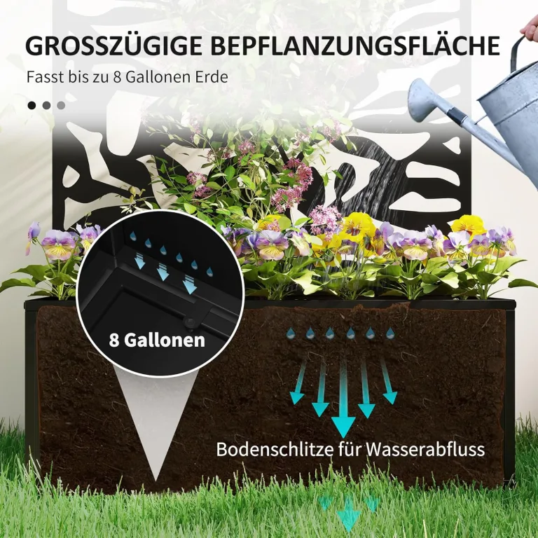 Outsunny Hochbeet Pflanzkasten mit Sichtschutz Pflanzkübel Blumenkasten Metall, Gartenspalier 61 x 23 x 113cm für Garten Balkon Terrasse, Blumenkübel für Kletterpflanzen Korbpflanzen, Blumen – Bild 3