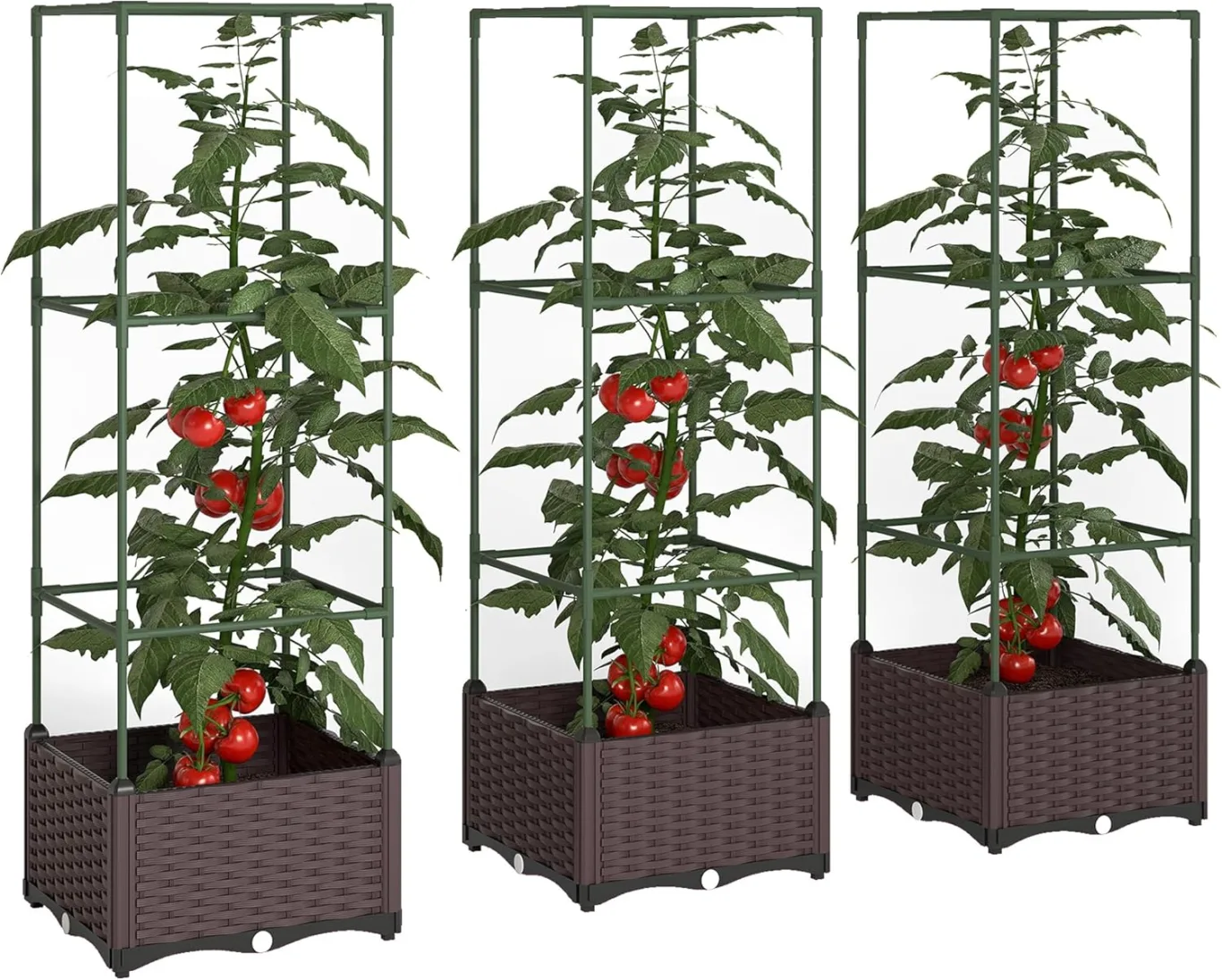 Outsunny Hochbeet mit Rankgitter 3er Set Pflanzkasten Blumenkasten mit Abflusslöchern Blumenbeet Pflanzkübel Blumenkübel Rankkasten für Kletterpflanzen Garten, Balkon, 40 x 40 x 125 cm - Bild 1
