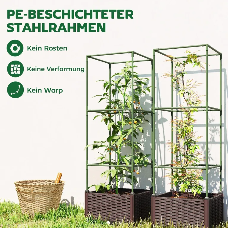 Outsunny Hochbeet mit Rankgitter 3er Set Pflanzkasten Blumenkasten mit Abflusslöchern Blumenbeet Pflanzkübel Blumenkübel Rankkasten für Kletterpflanzen Garten, Balkon, 40 x 40 x 125 cm – Bild 6
