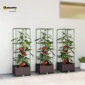 Outsunny Hochbeet mit Rankgitter 3er Set Pflanzkasten Blumenkasten mit Abflusslöchern Blumenbeet Pflanzkübel Blumenkübel Rankkasten für Kletterpflanzen Garten, Balkon, 40 x 40 x 125 cm - Thumbnail 2