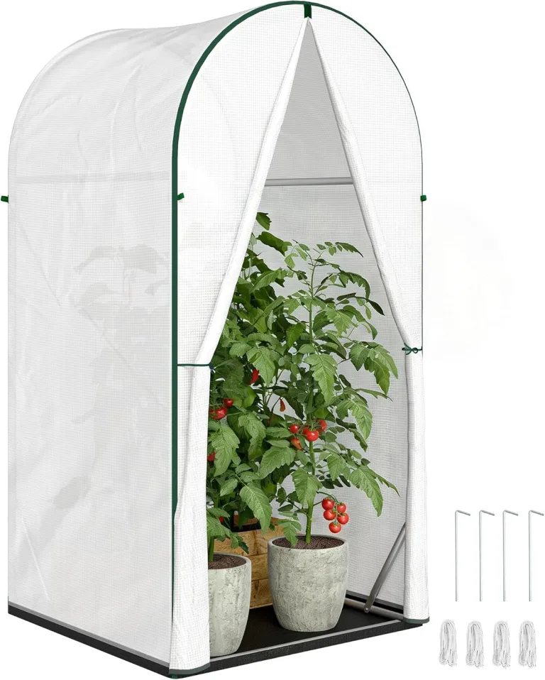 Outsunny Mini-Gewächshaus, tragbares Gewächshaus mit Rolltür, PE-Boden, kleines Gewächshaus für Garten und Terrasse, 100 x 100 x 195 cm, weiß – Bild 1