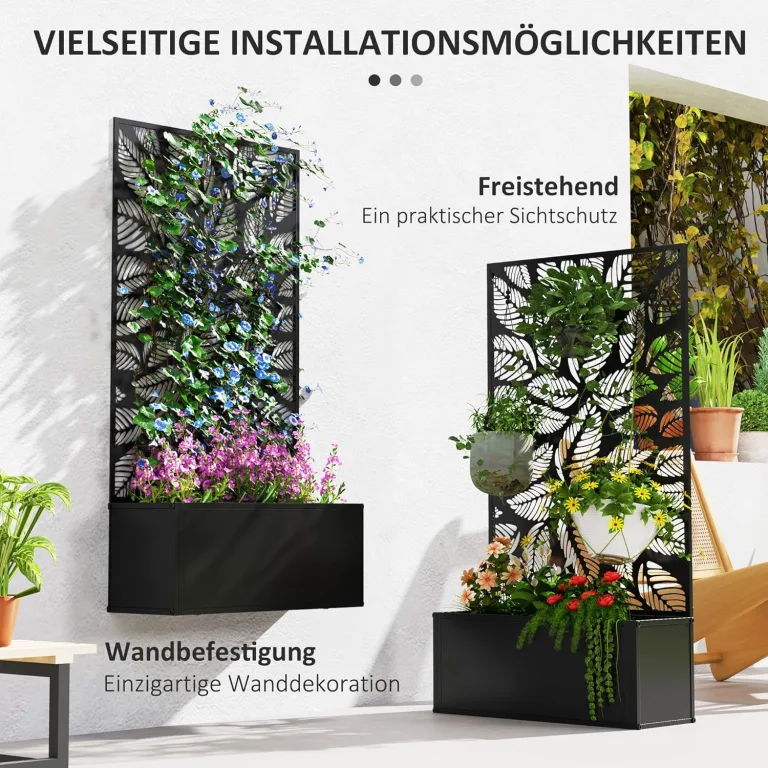 Outsunny Hochbeet Pflanzkasten mit Sichtschutz Pflanzkübel Blumenkasten Metall, Gartenspalier 61 x 23 x 113cm für Garten Balkon Terrasse, Blumenkübel für Kletterpflanzen Korbpflanzen, Blumen – Bild 4