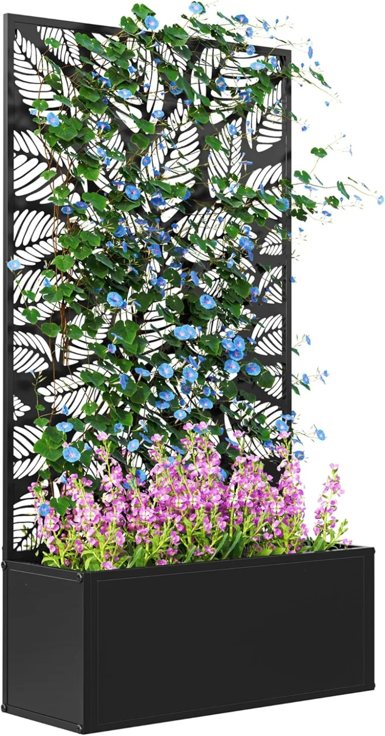 Outsunny Hochbeet Pflanzkasten mit Sichtschutz Pflanzkübel Blumenkasten Metall, Gartenspalier 61 x 23 x 113cm für Garten Balkon Terrasse, Blumenkübel für Kletterpflanzen Korbpflanzen, Blumen – Bild 1