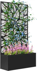 Outsunny Hochbeet Pflanzkasten mit Sichtschutz Pflanzkübel Blumenkasten Metall, Gartenspalier 61 x 23 x 113cm für Garten Balkon Terrasse, Blumenkübel für Kletterpflanzen Korbpflanzen, Blumen - Thumbnail 1