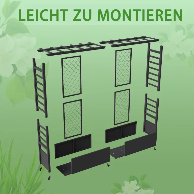 Hochbeet mit Rankgitter und Hängedach, wetterfester Metall-Pflanzkasten mit 4 Rollen und 2 seitlichen Rankgittern für Kletterpflanzen, mobiler Sichtschutz für Terrasse, Balkon und Garten – Bild 9