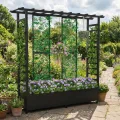 Hochbeet mit Rankgitter und Hängedach, wetterfester Metall-Pflanzkasten mit 4 Rollen und 2 seitlichen Rankgittern für Kletterpflanzen, mobiler Sichtschutz für Terrasse, Balkon und Garten - Thumbnail 1