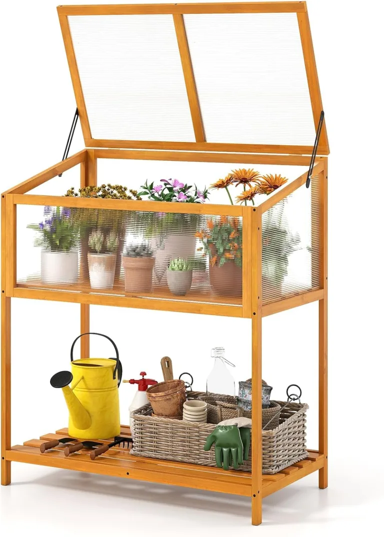 FANTASK Gewächshaus Frühbeet, 90 x 50,5 x 105 cm, Gewächsschrank Holz mit Abdeckung & Ablagefach, wetterfest Frühbeet Aufsatz für Garten, Wintergarten & Balkon – Bild 1