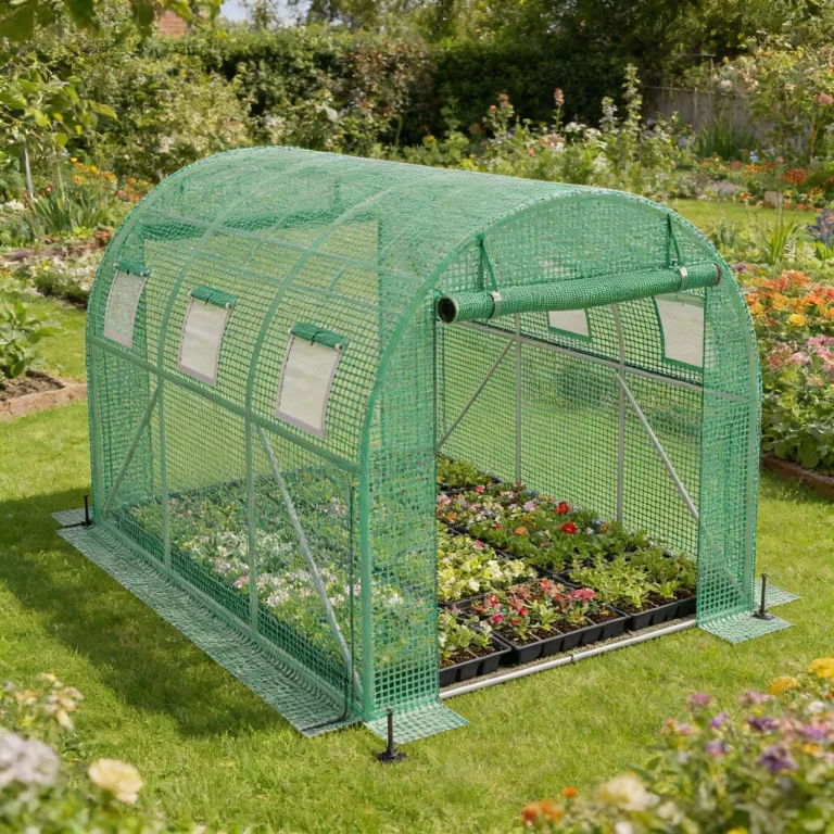 ACXIN Gewächshaus 3x2x2m, Foliengewächshaus mit verzinktem Stahlrahmen, 140g/m² PE-Gitterfolie, 6 Fenster und 2 Reißverschlusstüren, Winterfest Folientunnel für Tomatenhaus Tomatengewächshaus – Bild 9