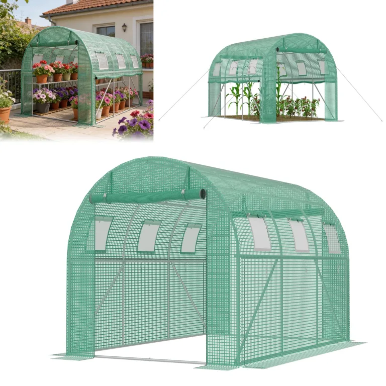 ACXIN Gewächshaus 3x2x2m, Foliengewächshaus mit verzinktem Stahlrahmen, 140g/m² PE-Gitterfolie, 6 Fenster und 2 Reißverschlusstüren, Winterfest Folientunnel für Tomatenhaus Tomatengewächshaus – Bild 1