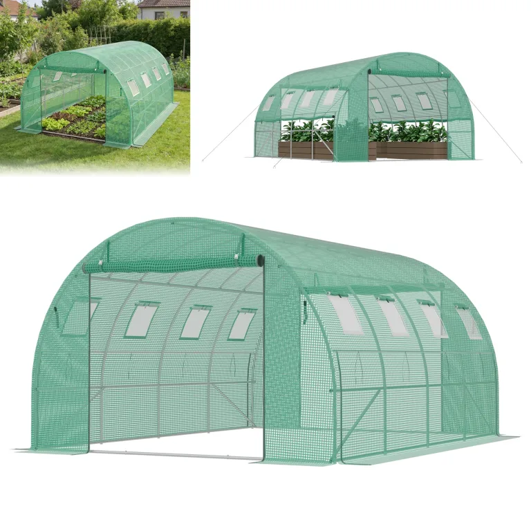 ACXIN Gewächshaus 8x3x2m, Foliengewächshaus mit verzinktem Stahlrahmen, 140g/m² PE-Gitterfolie, 16 Fenster und 2 Reißverschlusstüren, Winterfest Folientunnel für Tomatenhaus Tomatengewächshaus – Bild 10