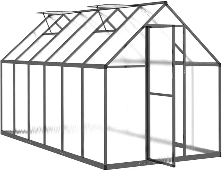Gewächshaus mit Fundamentrahmen Anthrazit 334x169x195 cm Alu Gartengewächshäuser, Tomatenhaus Treibhaus für Garten, Aufzucht, Terrasse, Außende – Bild 7