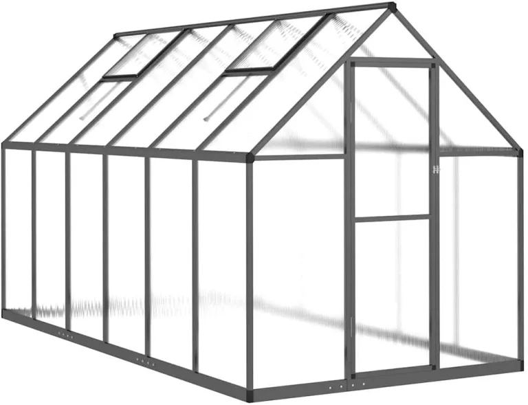 Gewächshaus mit Fundamentrahmen Anthrazit 334x169x195 cm Alu Gartengewächshäuser, Tomatenhaus Treibhaus für Garten, Aufzucht, Terrasse, Außende – Bild 3