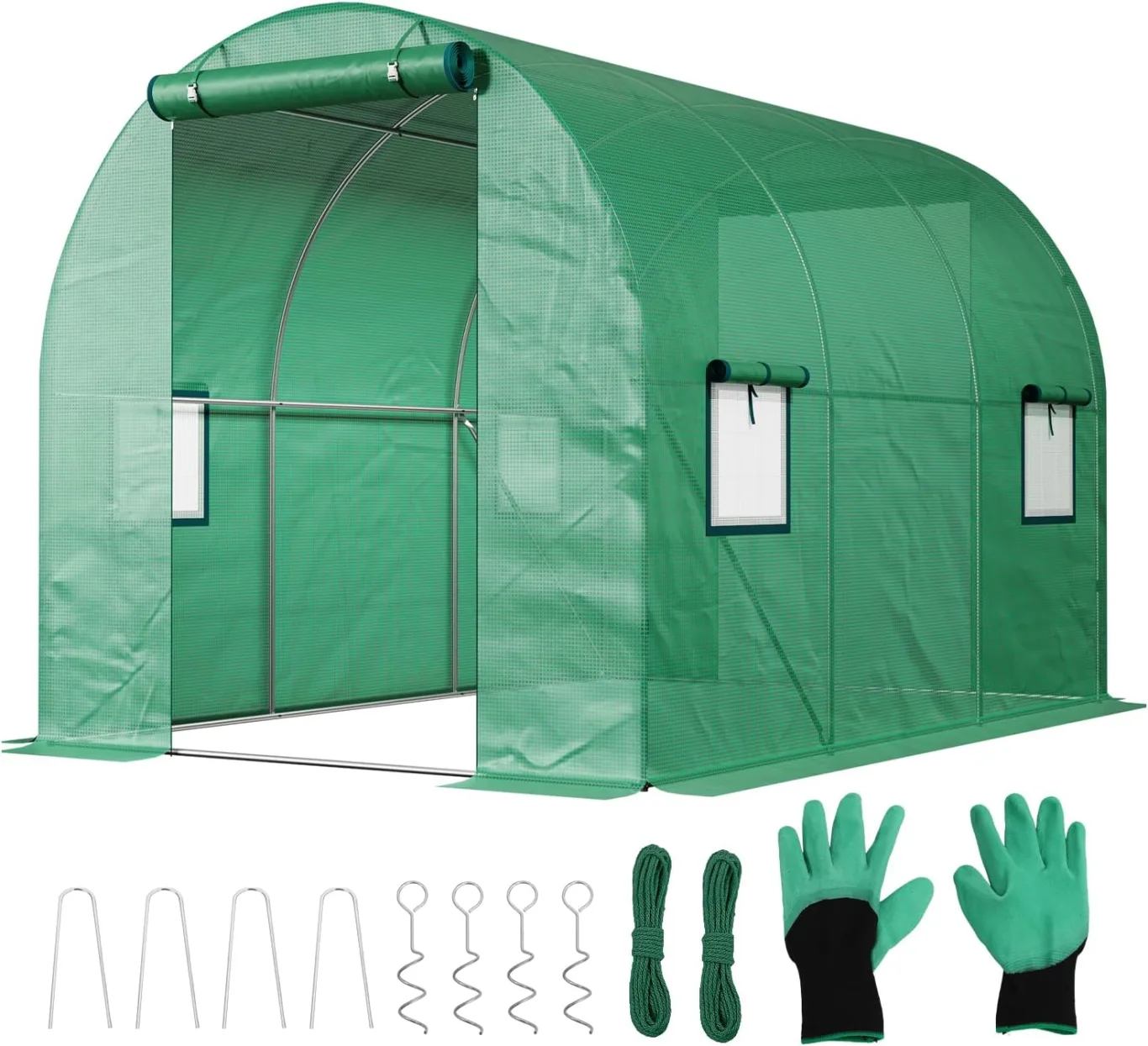 Sekey Gewächshaus Winterfest Foliengewächshaus verzinkt 3x2x2m - 6m² Folientunnel Stabil mit 2m Stehhöhe, Treibhaus, Tomatenhaus inkl. 2 Türen & 4 Fenster & Profi-Fixierungs-Set, 140g/m² PE-Folie - Bild 1