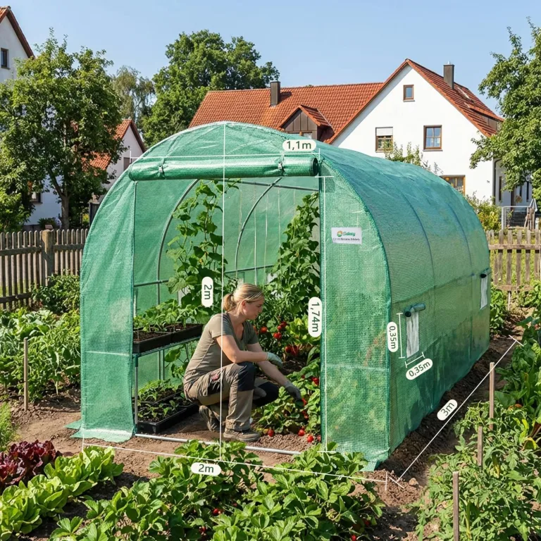 Sekey Gewächshaus Winterfest Foliengewächshaus verzinkt 3x2x2m - 6m² Folientunnel Stabil mit 2m Stehhöhe, Treibhaus, Tomatenhaus inkl. 2 Türen & 4 Fenster & Profi-Fixierungs-Set, 140g/m² PE-Folie – Bild 10