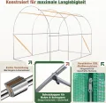 Sekey Gewächshaus Winterfest Foliengewächshaus verzinkt 3x2x2m - 6m² Folientunnel Stabil mit 2m Stehhöhe, Treibhaus, Tomatenhaus inkl. 2 Türen & 4 Fenster & Profi-Fixierungs-Set, 140g/m² PE-Folie - Thumbnail 5
