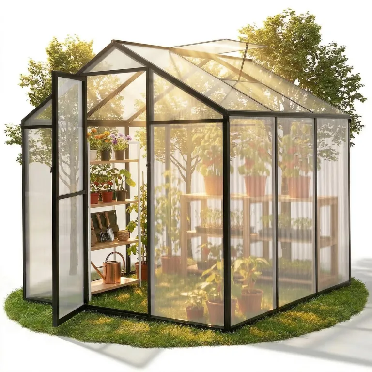 Sekey Gewächshaus Aluminium Treibhaus für Garten & Pflanzen - Stabiles Tomatenhaus wetterfest & Winterfest, 4 mm Hohlkammerplatten, nach außen öffnende Tür mit verlängertem Griff, 185x185x195cm – Bild 1