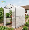 Sekey Gewächshaus mit DIY-Zusatzregal, 190x186x120cm Begehbares Tomatenhaus Winterfest & Stabil, Foliengewächshaus für Tomaten, Pflanzen & Kräuter, UV-beständige Gitterfolie, Werkzeuglose Montage - Thumbnail 6