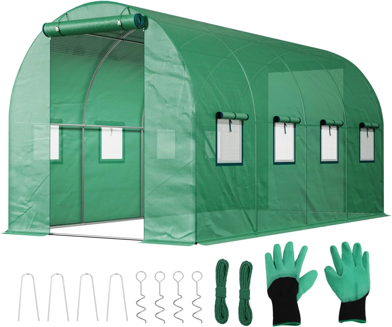 Sekey Gewächshaus Winterfest Foliengewächshaus verzinkt 4x2x2m - 8m² Folientunnel Stabil mit 2m Stehhöhe, Treibhaus, Tomatenhaus inkl. 2 Türen & 8 Fenster & Profi-Fixierungs-Set, 140g/m² PE-Folie - Bild 1