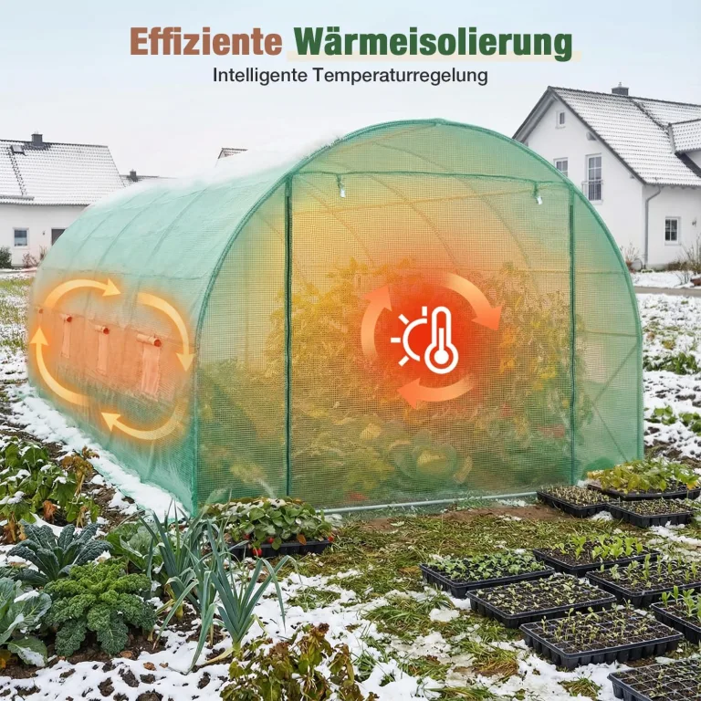 Sekey Gewächshaus Winterfest Foliengewächshaus verzinkt 4x2x2m - 8m² Folientunnel Stabil mit 2m Stehhöhe, Treibhaus, Tomatenhaus inkl. 2 Türen & 8 Fenster & Profi-Fixierungs-Set, 140g/m² PE-Folie – Bild 9
