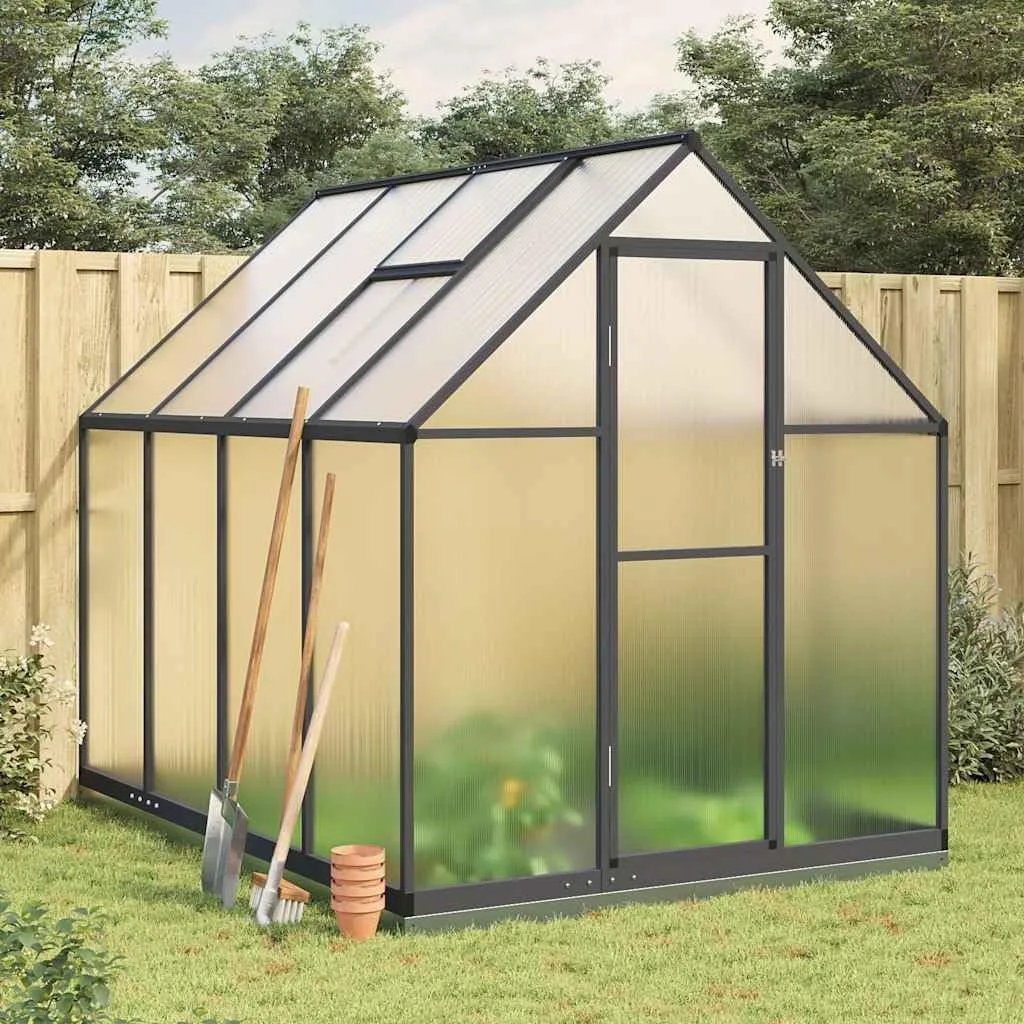 Gewächshaus mit Fundamentrahmen Anthrazit 224x169x202 cm Alu Gartengewächshäuser, Tomatenhaus Treibhaus für Garten, Aufzucht, Terrasse, Außende - Bild 1