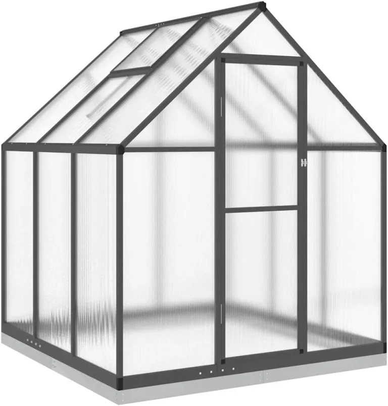 Gewächshaus mit Fundamentrahmen Anthrazit 169x169x202 cm Alu Gartengewächshäuser, Tomatenhaus Treibhaus für Garten, Aufzucht, Terrasse, Außende – Bild 2
