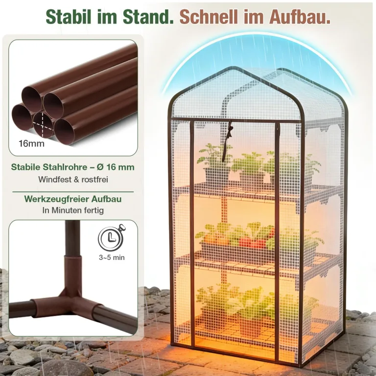 Sekey Mini Tomatengewächshaus 3 Etagen, Foliengewächshaus, Gewächshaus klein Balkon Winterfest - für Indoor & Outdoor Tomatenhaus mit herausnehmbaren Ebenen für Flexible Pflanzhöhe – Bild 2