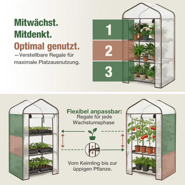 Sekey Mini Tomatengewächshaus 3 Etagen, Foliengewächshaus, Gewächshaus klein Balkon Winterfest - für Indoor & Outdoor Tomatenhaus mit herausnehmbaren Ebenen für Flexible Pflanzhöhe – Bild 5