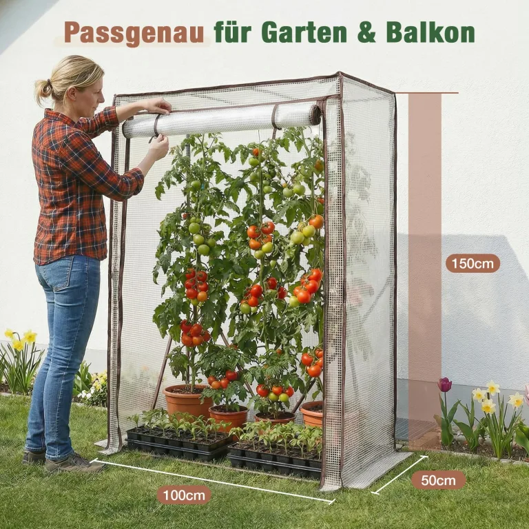 Sekey Gewächshaus Klein mit 2 Abdeckungen 150x100x50 cm, Tomatengewächshaus Foliengewächshaus Tomaten Gewächshaus Balkon, Winterfest & Montagefreundlich, inkl. extra Insektennetz für den Sommer – Bild 6