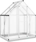 Gewächshaus mit Fundamentrahmen Silbern 169x114x202 cm Alu Gartengewächshäuser, Tomatenhaus Treibhaus für Garten, Aufzucht, Terrasse, Außende - Thumbnail 2