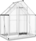 Gewächshaus mit Fundamentrahmen Silbern 169x114x202 cm Alu Gartengewächshäuser, Tomatenhaus Treibhaus für Garten, Aufzucht, Terrasse, Außende - Thumbnail 5
