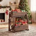 COSTWAY Blumenkasten mit Wagenrad, Hochbeet Holz, Pflanzkübel mit 2 Etagen & Ablauflöchern & Halbrädern, Blumenbeet Gartenbeet, rustikal, Deko für Terrasse Balkon Garten, Braun (56 x 33 x 56,5 cm) - Thumbnail 9