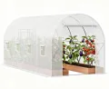 Gewächshaus 194x445x192cm, Foliengewächshaus, Tomatenhaus Mit Tür Und Fenster, 8 Fenster, Folientunnel Aus Verzinktem Stahl, PE, Stabiles Treibhaus Pflanztunnel, Inkl. Erdanker & Seilen, Weiß - Thumbnail 1