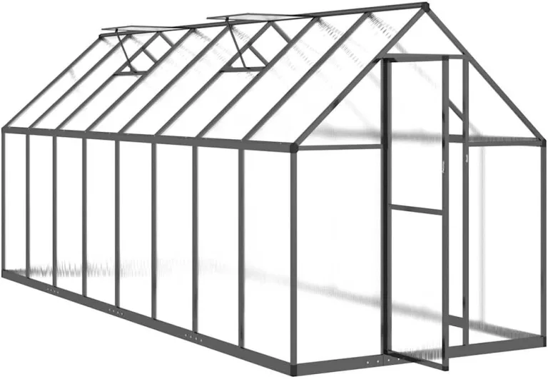 Gewächshaus mit Fundamentrahmen Anthrazit 445x169x195 cm Alu Gartengewächshäuser, Tomatenhaus Treibhaus für Garten, Aufzucht, Terrasse, Außende – Bild 7