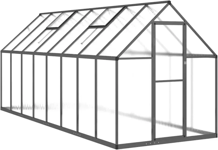 Gewächshaus mit Fundamentrahmen Anthrazit 445x169x195 cm Alu Gartengewächshäuser, Tomatenhaus Treibhaus für Garten, Aufzucht, Terrasse, Außende – Bild 3