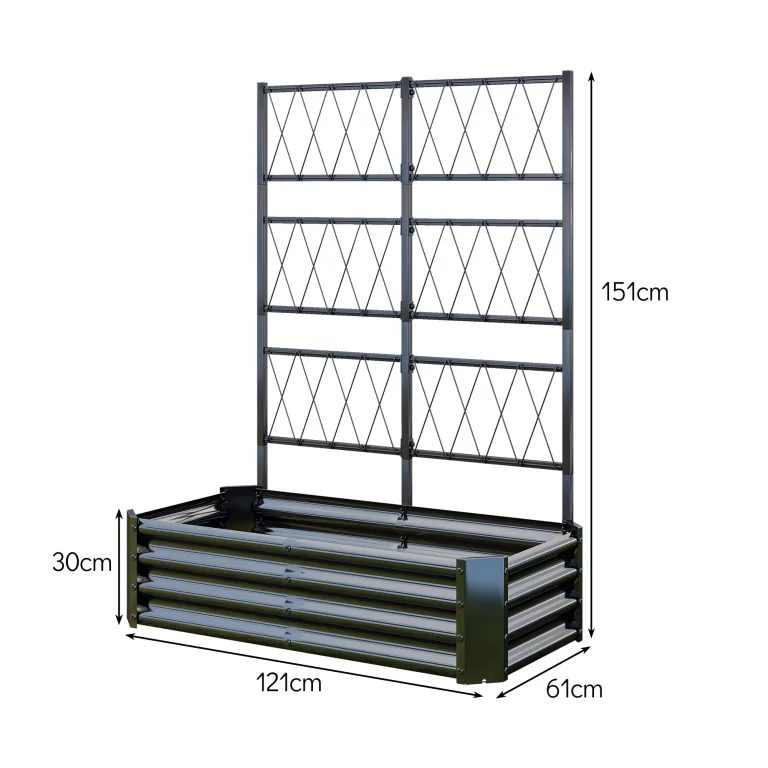 Hochbeet mit Rankgitter, Metall-Pflanzkasten mit Rankgitter, robuster Pflanzkasten für Kletterpflanzen, Gemüse, Tomaten & Blumen,als Sichtschutz für Balkon & Terrasse,121 x 61 x 151 cm,Schwarz – Bild 8