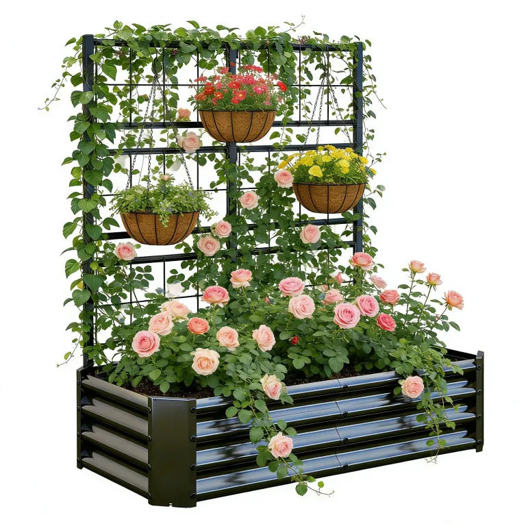 Hochbeet mit Rankgitter, Metall-Pflanzkasten mit Rankgitter, robuster Pflanzkasten für Kletterpflanzen, Gemüse, Tomaten & Blumen,als Sichtschutz für Balkon & Terrasse,121 x 61 x 151 cm,Schwarz – Bild 9