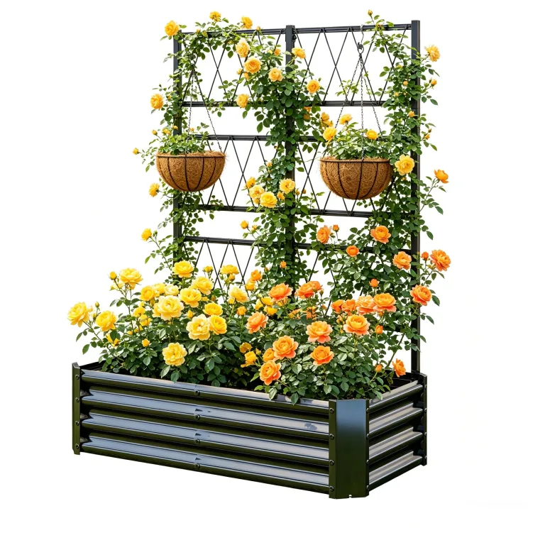 Hochbeet mit Rankgitter, Metall-Pflanzkasten mit Rankgitter, robuster Pflanzkasten für Kletterpflanzen, Gemüse, Tomaten & Blumen,als Sichtschutz für Balkon & Terrasse,121 x 61 x 151 cm,Schwarz – Bild 1