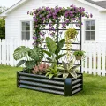 Hochbeet mit Rankgitter, Metall-Pflanzkasten mit Rankgitter, robuster Pflanzkasten für Kletterpflanzen, Gemüse, Tomaten & Blumen,als Sichtschutz für Balkon & Terrasse,121 x 61 x 151 cm,Schwarz - Thumbnail 7