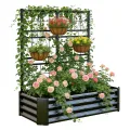 Hochbeet mit Rankgitter, Metall-Pflanzkasten mit Rankgitter, robuster Pflanzkasten für Kletterpflanzen, Gemüse, Tomaten & Blumen,als Sichtschutz für Balkon & Terrasse,121 x 61 x 151 cm,Schwarz - Thumbnail 9
