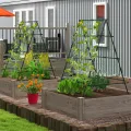 COSTWAY Gurke Rankhilfe Set, A-förmig, Pflanzenhalter mit Gartennetz & Pflanzenclips, Rankgitter Metall, Pflanzenstütze für Kletterpflanzen Blumen Nutzpflanzen, 130 x 105 x 151 cm, Schwarz - Thumbnail 9