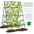 COSTWAY Gurke Rankhilfe Set, A-förmig, Pflanzenhalter mit Gartennetz & Pflanzenclips, Rankgitter Metall, Pflanzenstütze für Kletterpflanzen Blumen Nutzpflanzen, 130 x 105 x 151 cm, Schwarz - Thumbnail 1