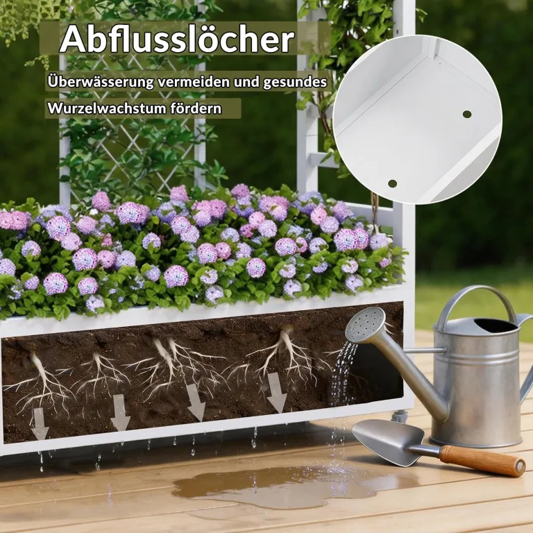 Hochbeet mit Rankgitter und Hängedach, freistehender Metall-Pflanzkasten mit Rollen, mobiler Pflanzkasten für drinnen und draußen für Kletterpflanzen, Blumen, für Garten, Terrasse und Hof – Bild 2