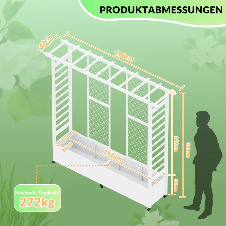 Hochbeet mit Rankgitter und Hängedach, freistehender Metall-Pflanzkasten mit Rollen, mobiler Pflanzkasten für drinnen und draußen für Kletterpflanzen, Blumen, für Garten, Terrasse und Hof – Bild 5