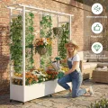 Hochbeet mit Rankgitter und Hängedach, freistehender Metall-Pflanzkasten mit Rollen, mobiler Pflanzkasten für drinnen und draußen für Kletterpflanzen, Blumen, für Garten, Terrasse und Hof - Thumbnail 6