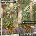 Hochbeet mit Rankgitter und Hängedach, freistehender Metall-Pflanzkasten mit Rollen, mobiler Pflanzkasten für drinnen und draußen für Kletterpflanzen, Blumen, für Garten, Terrasse und Hof - Thumbnail 7