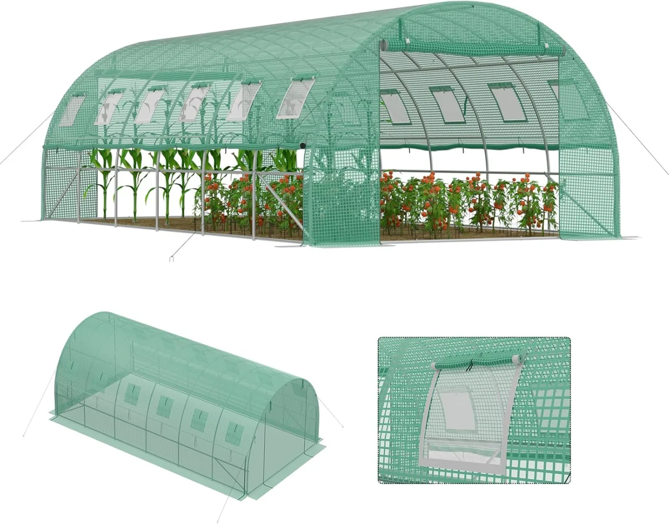 Gewächshaus Foliengewächshaus Tunnelgewächshaus Tomatenhaus 3x6x2 m, begehbares Gartengewächshaus, Folientunnel Gewächshaustunnel pflanztunnel Treibhaus mit Fenstern & Reißverschlusstüren - Bild 1