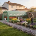 Gewächshaus Foliengewächshaus Tunnelgewächshaus Tomatenhaus 3x6x2 m, begehbares Gartengewächshaus, Folientunnel Gewächshaustunnel pflanztunnel Treibhaus mit Fenstern & Reißverschlusstüren - Thumbnail 2
